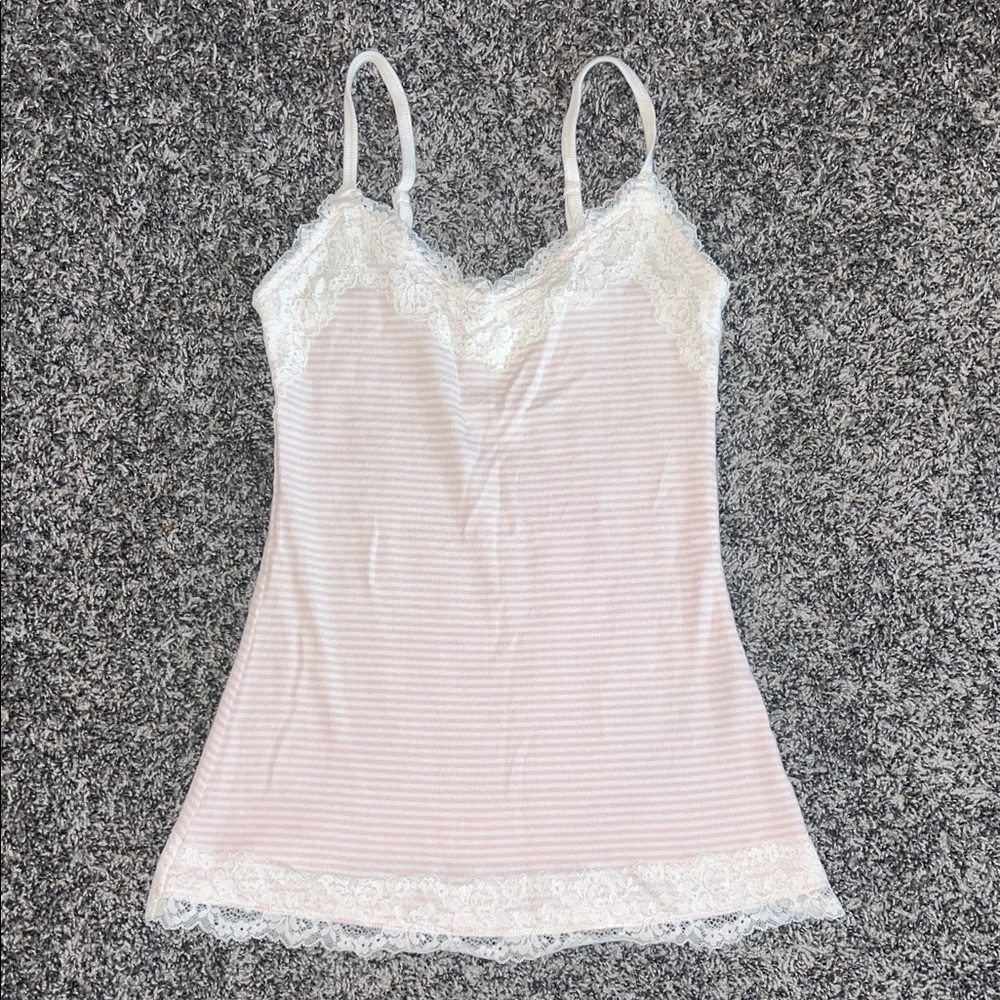 Hollister Lace Trim Pink Striped Cami Top
